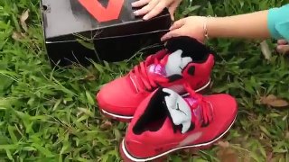 (HD) Cheap Authentic Air Jordan 5 Retro Red Basketball Sneakers Unboxing Review