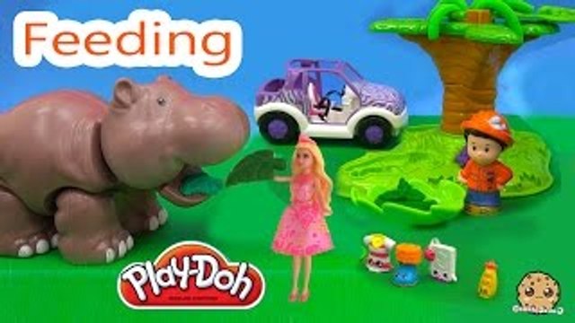 4 Season 3 Shopkins + Barbie Doll Feed Hippo Playdoh Food in Habitat at Zoo - Cookieswirlc