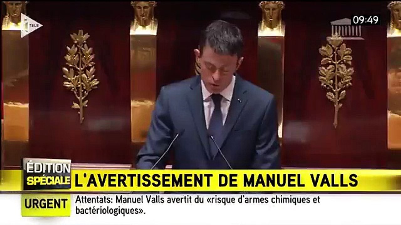 Attentats: "un risque d'armes chimiques ou bactériologiques", avertit Manuel Valls
