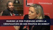 Marine Le Pen furieuse après la vérification de ses propos en direct