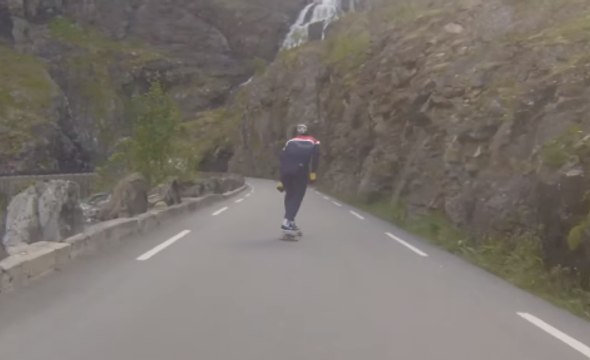 Daredevil Skater Takes on Hairpin Mountain Bends
