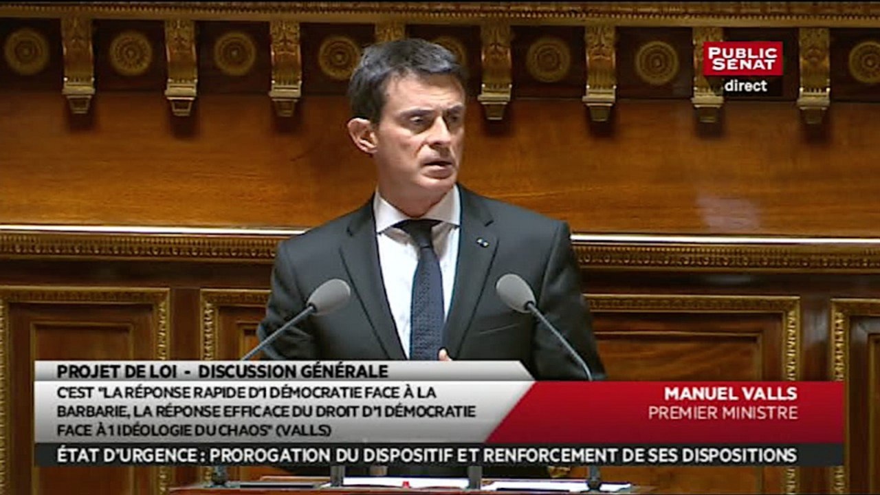 Prolongation de l'état d'urgence : discours de Manuel Valls devant le Sénat