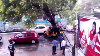 Chennai Rains- Dramatic Footage Of A Tree Falling On A Car