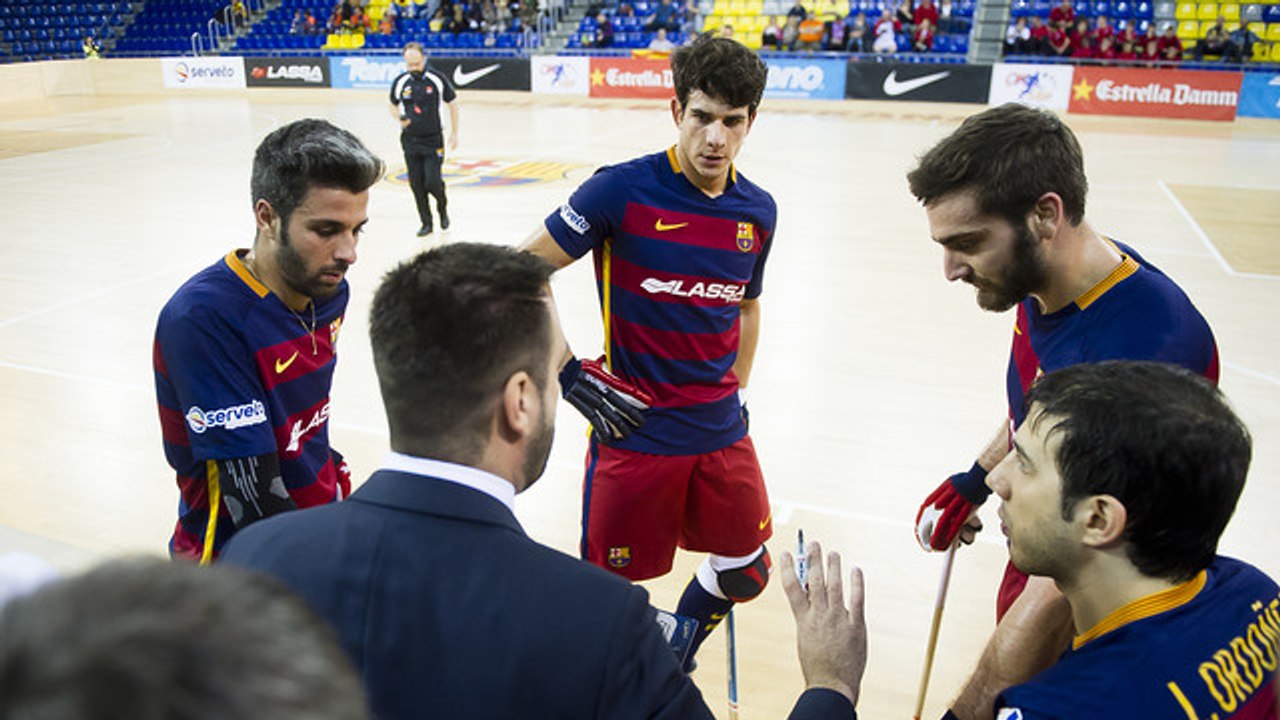 Ricard Muñoz y Pablo Álvarez previa Igualada - Barça Lassa (hockey patines)