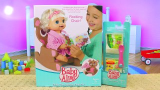 BABY ALIVE Furniture With Story Time Rocking Chair Set & Baby Lucy Doll Eats + Poops in Di
