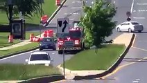 Firetruck performs strafing move with 2nd driver at the rear!