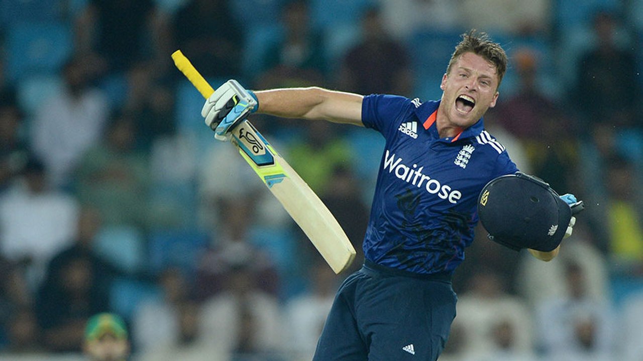Jos Buttler leaps for joy after crashing a 46-ball hundred, Pakistan v England, 4th ODI, Dubai, November 20, 2015