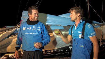 Arrivée Solidaires En Peloton  ARSEP (Thibault VAUCHEL CAMUS - Victorien ERUSSARD -5ème de la Transat Jacques Vabre 2015 en Class40