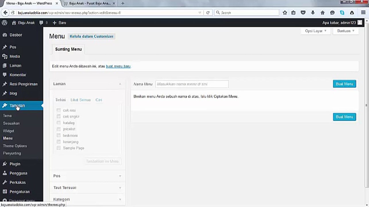 Buat menu website toko online