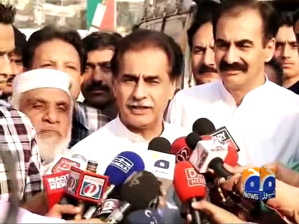 PML-N candidate Ayaz Sadiq speaks before casting vote in NA-122 by-poll -