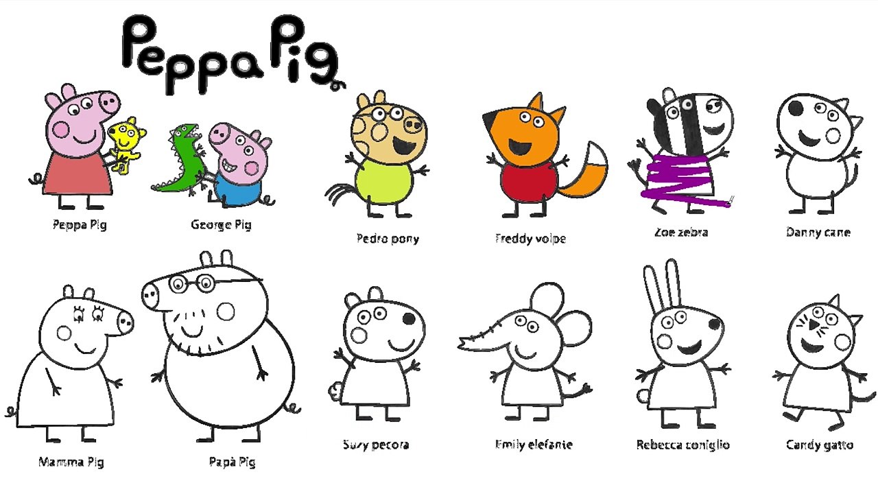 danny cane Learn Colours With Peppa Pig And Friends Colouring Page ...