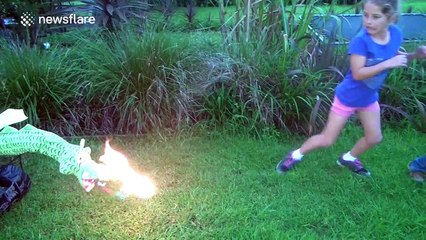 "Mad Scientist" dad builds remote control fire breathing dragon