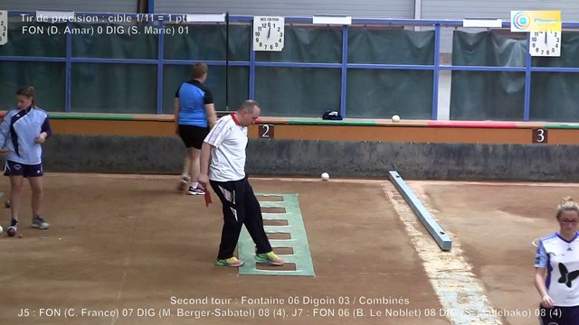 Second tour, 1er tir de précision, Fontaine contre Digoin, Club Elite Féminin J4, Sport Boules, saison 2015-2016