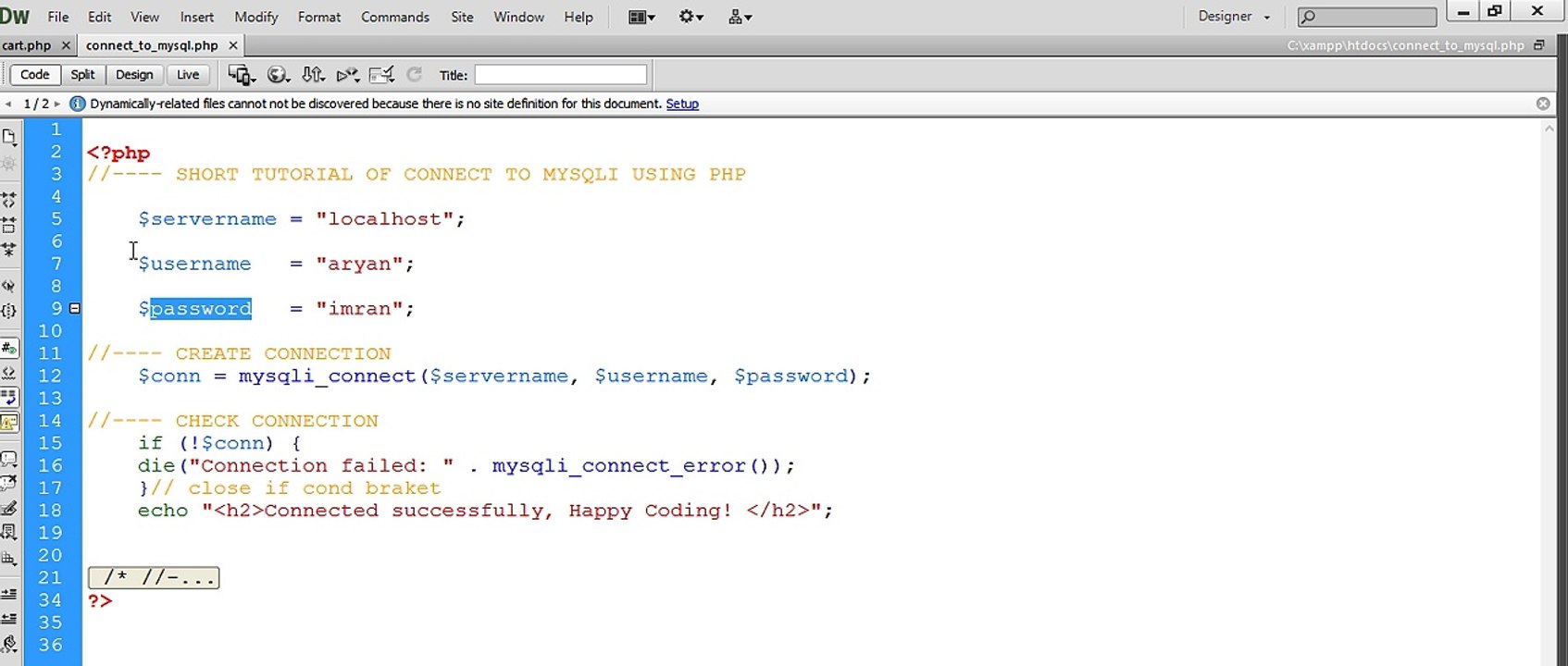 HOW TO CONNECT TO MYSQLi SERVER USING PHP PART 1