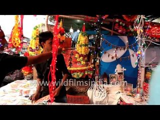 Decorative electrical lights for sale on eve of Diwali - Agra market