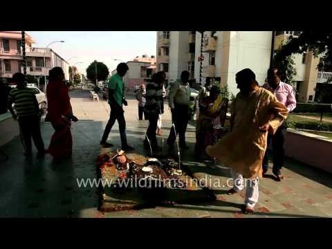 Hindus worship and offer prayers to Mount Govardhan in Agra