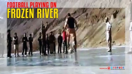 Football Playing On Frozen River in Gilgit Baltistan