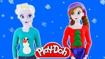 Play Doh Christmas Sweater for Disney Frozen Princess Anna & Elsa doll makeover playdough