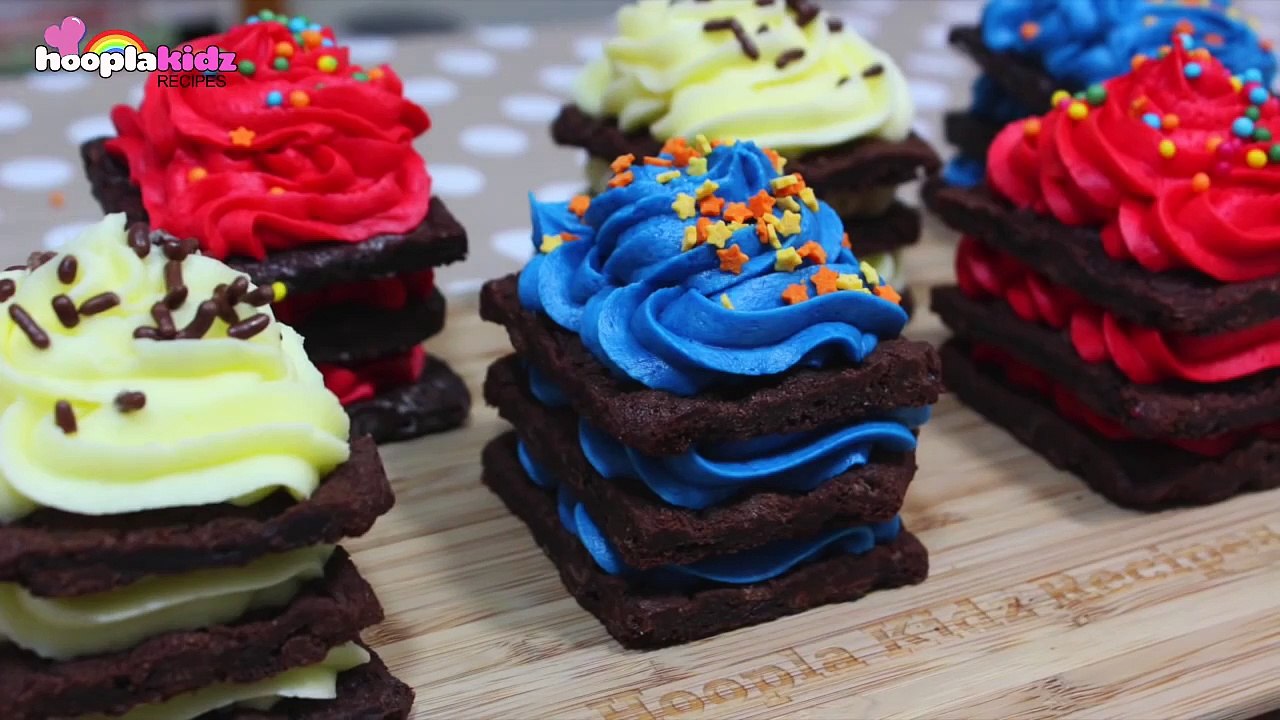 Rainbow Brownie Brittle Birthday Cake - Icebox Cupcakes Recipe - DIY Treats by HooplaKidz Recipes
