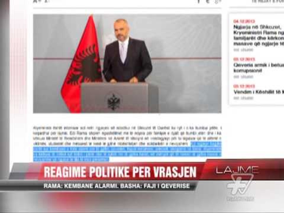 Rama: Vrasja, kambanë alarmi. Basha: Faji i qeverisë - News, Lajme - Vizion Plus