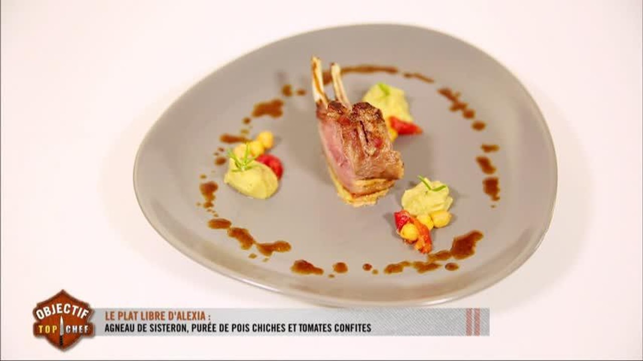 Le plat d'Alexia : agneau de Sisteron, purée de pois chiches et tomates confites