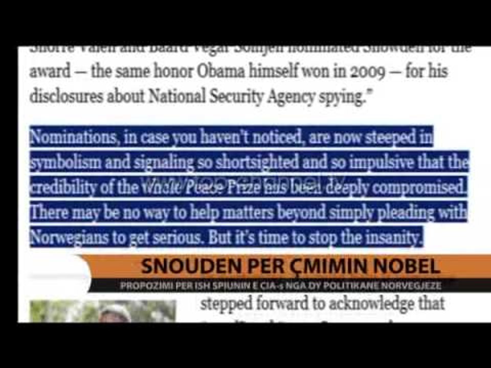 Snowden, për çmimin Nobel - Top Channel Albania - News - Lajme