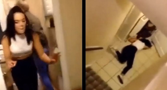 Ivre, une fille tente une roulade dans les escaliers