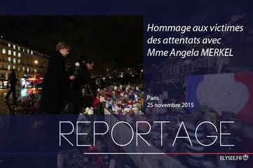 Download Video: François Hollande et Angela Merkel, place de la République, pour un hommage aux victimes