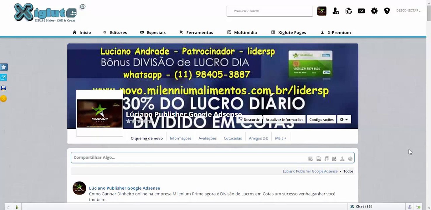 Facebook VS  Xiglute Redes Sociais