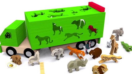 Trucks for children. Learn wild animals in English! Cartoons for babies 1 year
