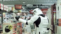 Two Stormtroopers play in a Mall waiting for Darth Vader