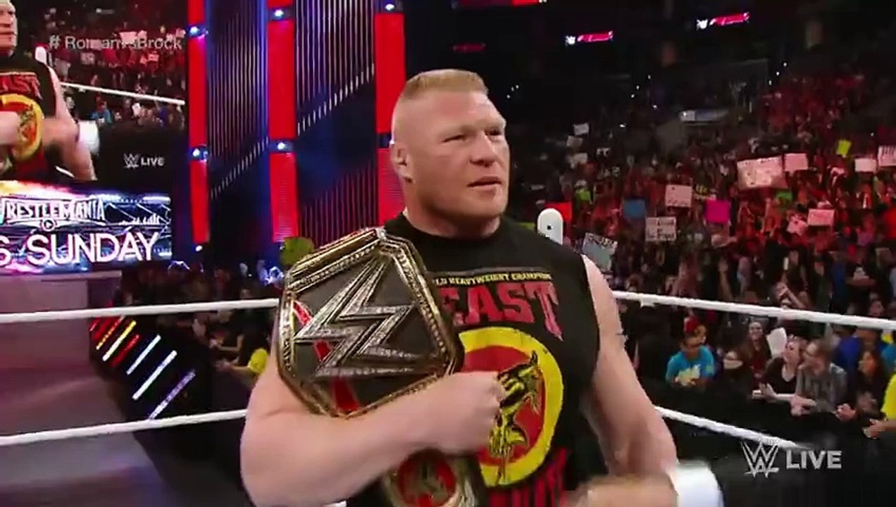 Roman Reigns confronts Brock Lesnar face to face- Raw_ March 23_ 2015
