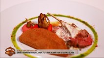 Le plat libre de Christian : carré d'agneau de Provence, crêpe à la farine de châtaigne et légumes glacés