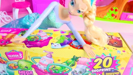 Shopkins Season 3 MEGA 20 Pack Blind Bags with Disney Frozen Queen Elsa Doll Toy Unboxing