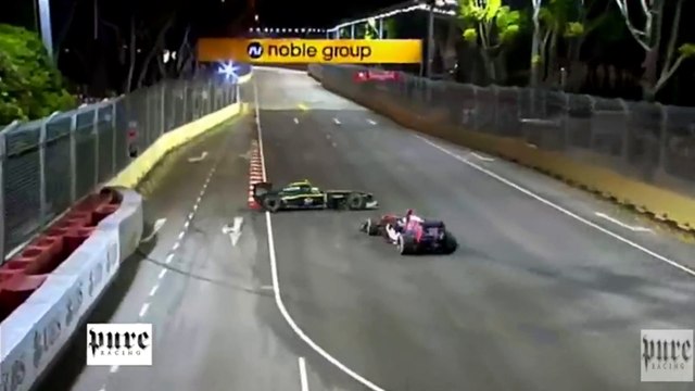 F1 Singapore 2010 - Buemi hits Kovalainen and causes fire