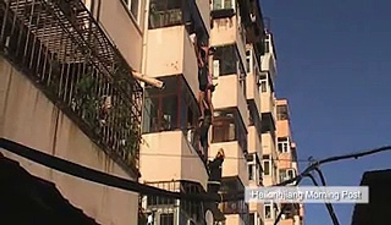 Girl jumps off the building