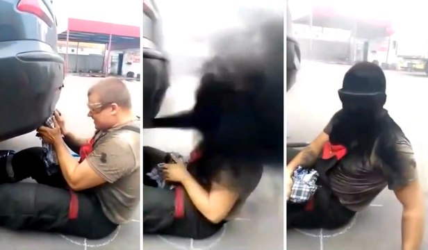 Funny Mechanic Stunt Backfires