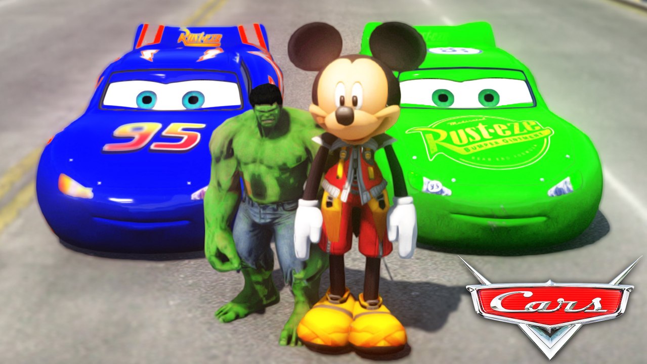 HULK & Mickey Mouse FUN!! Custom Green Lightning McQueen CARS Colors! + Children Songs & Rhymes HD