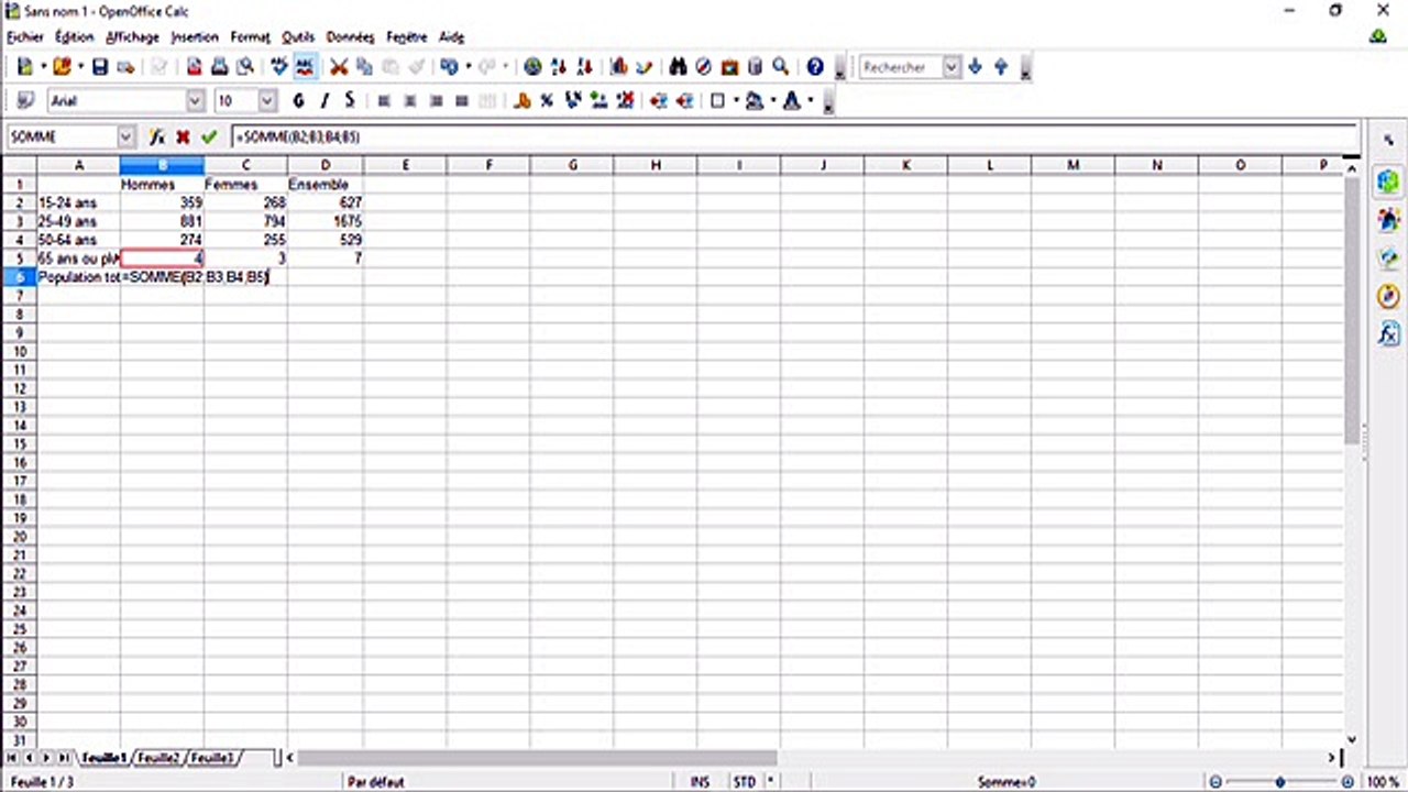 Créer un tableau avec des fomules, associé à un graphique avec Open Office