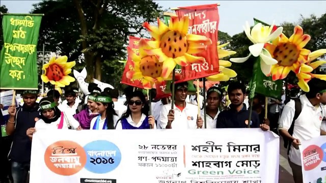 Bangladeshi activists hold a Climate March rally in Dhaka