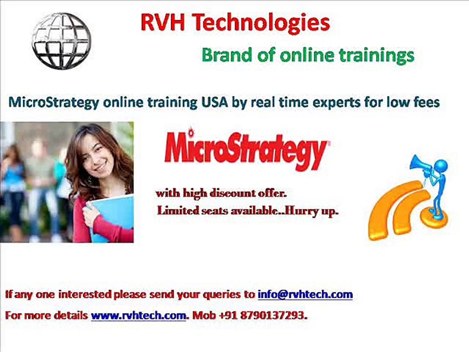 Microstrategy online training USA by real time experts for low fees cost price.