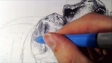 Drawing Jurassic World Trex (Rexy) Dominating Spinosaurus