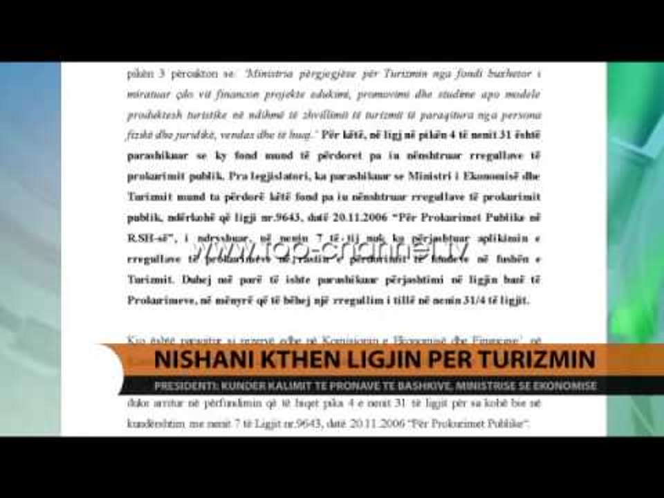 Nishani i kthen Kuvendit për rishqyrtim ligjin për turizmin - Top Channel Albania - News - Lajme