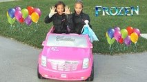 Kids Playing in BARBIE CADILLAC CAR with Disneys Frozen Elsa Doll Toys Outside