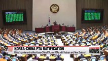 Korea-China FTA ratified by parliament along with other FTAs on Monday