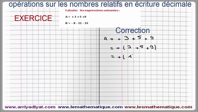 Maths 4ème - Les nombres relatifs en écriture décimale Exercice 1