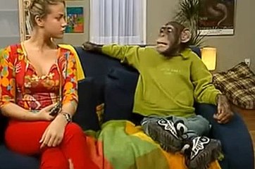 Funny monkey with beautiful girl