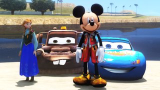 Mickey Mouse meets Frozen Anna Princess of Arendelle & they have Fun with Mcqueen DINOCO & TOW MATER