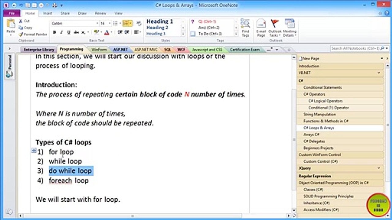 Looping tutorial using c sharp in visual studio