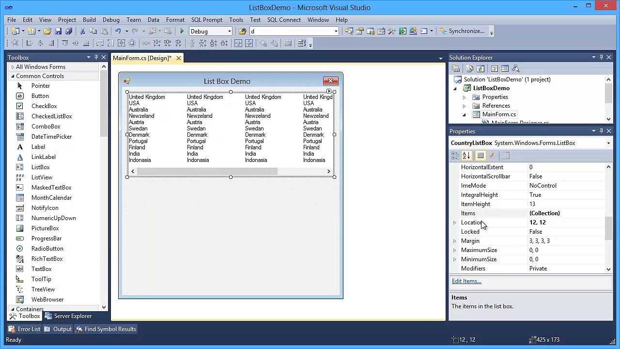 List box control using c sharp in visual studio
